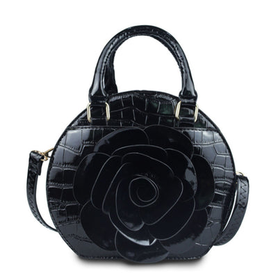 Handbag Round Black Flower Croc Bag for Women