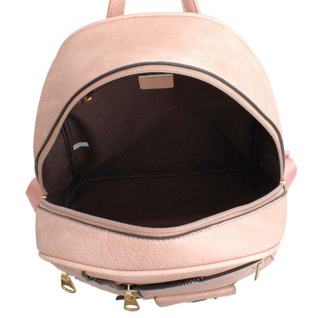 Moto Backpack Pink Zipper Medium Bag for Women