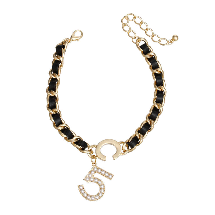 Anklet Black Woven Gold Chain No 5 for Women