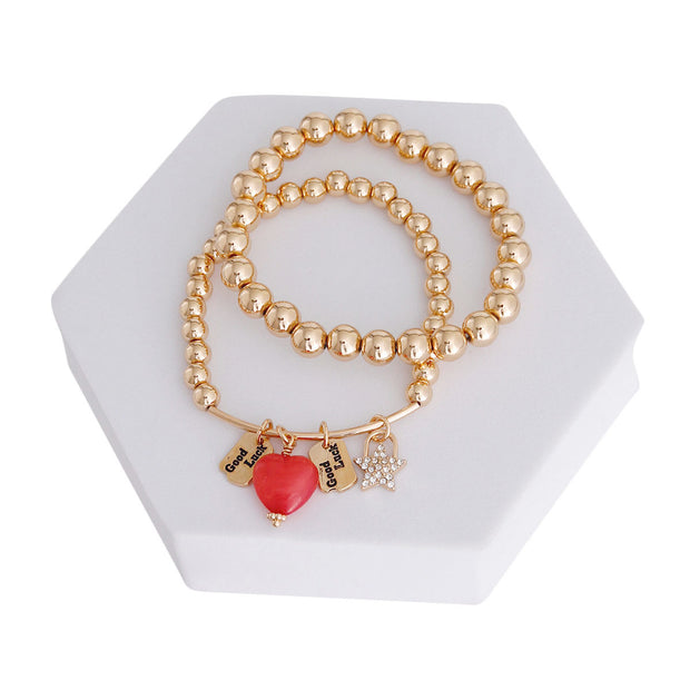 Gold Bead 2 Pcs Love Lock Bracelets