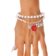 Silver Bead 2 Pcs Heart Charm Bracelets