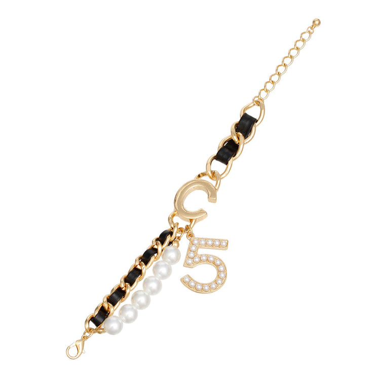 Bracelet Black Woven Gold Pearl No 5 Women