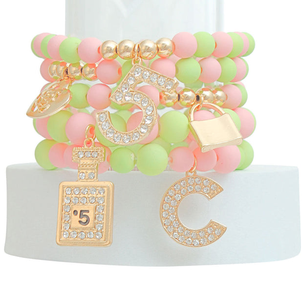 Matte Pink and Green No.5 Boutique Charm Bracelets