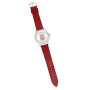 DST Red Leather Silver Sun Cut Dial Watch Women