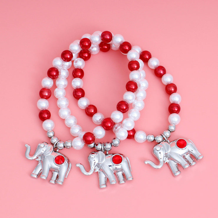 DST Red White Pearl Elephant Charm Bracelets