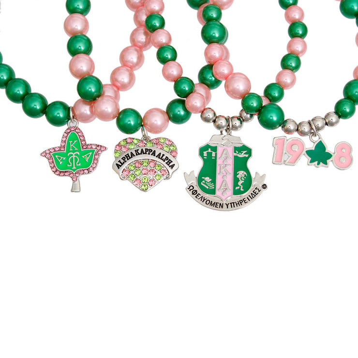 AKA Sorority Inspired Pink Green Pearl Bracelets