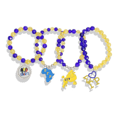 Blue Gold Bead Silver Sorority Set