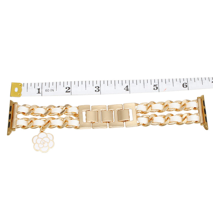 Watch Band White Woven Gold Chain Camellia Charm