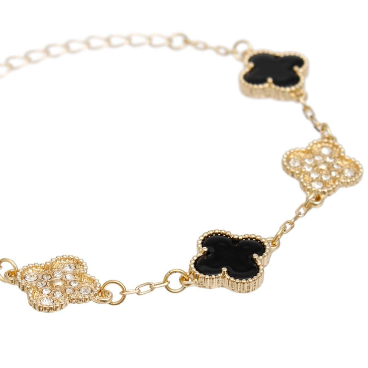 Bracelet Gold Black Clover Station Charm Women