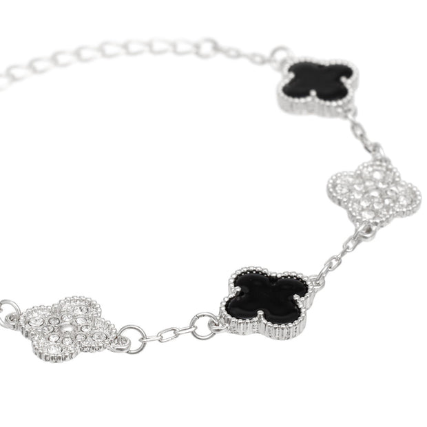 Bracelet Silver Black Clover Station Charm Women