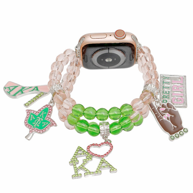 AKA Sorority Pink Green Glass Watch Band for Women