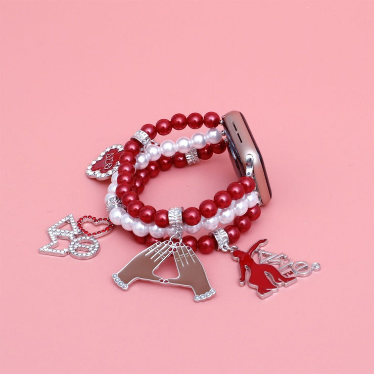 Updated DST Red and White Pearl Charm Watch Band