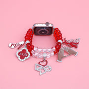 Updated DST Red Clear Glass Bead Charm Watch Band