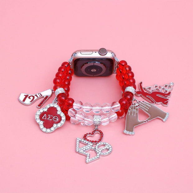 Updated DST Red Clear Glass Bead Charm Watch Band