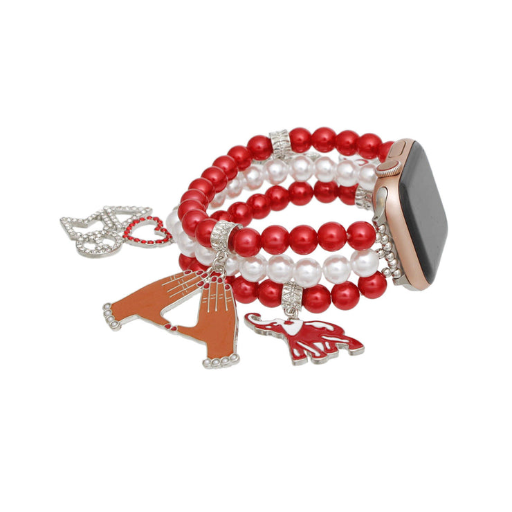 DST Sorority Red White Pearl Watch Band for Women