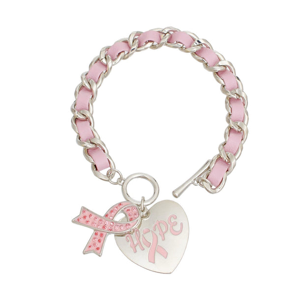 Bracelets Silver Light Pink Hope Cancer Toggle