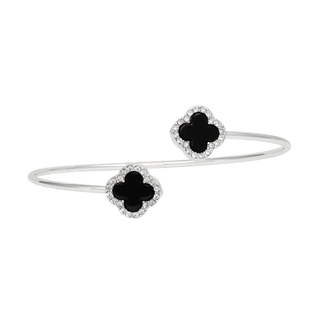 Bangle Silver Black Clover Pave Bracelet for Women