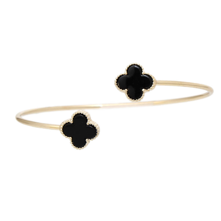 Bangle Gold Black Clover Open Bracelet for Women