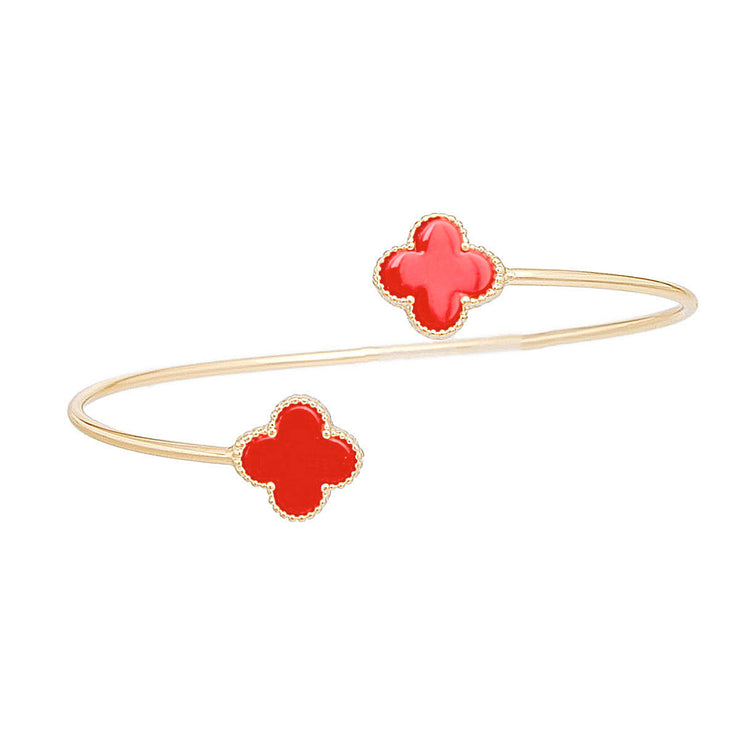 Bangle Gold Red Clover Open Bracelet for Women