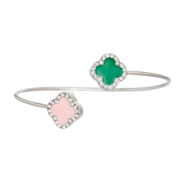 AKA Sorority Pink Green Stone Clover Open Bangle