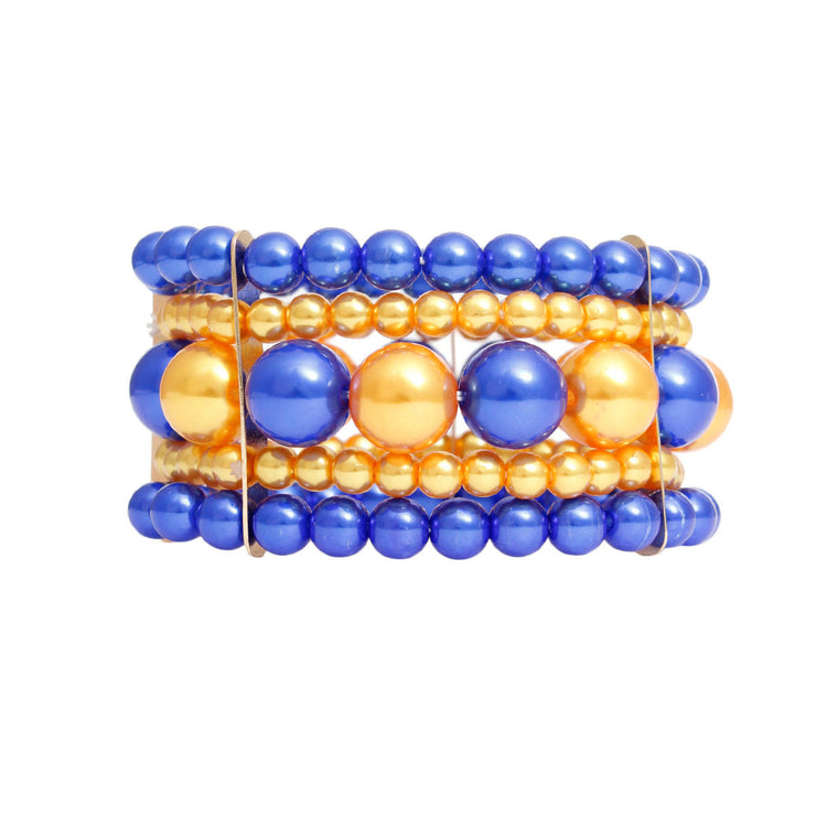 Bracelet Blue Gold Stacked Pearls for Women