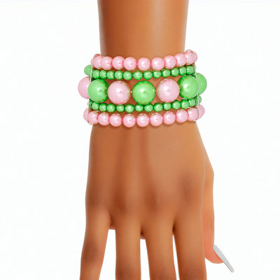 Bracelet Pink Green Stacked Pearls