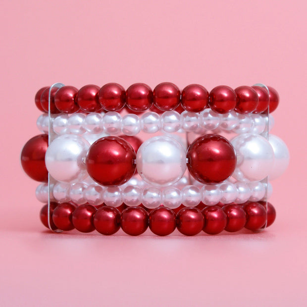 DST Bracelet Red White Stacked Pearls for Women