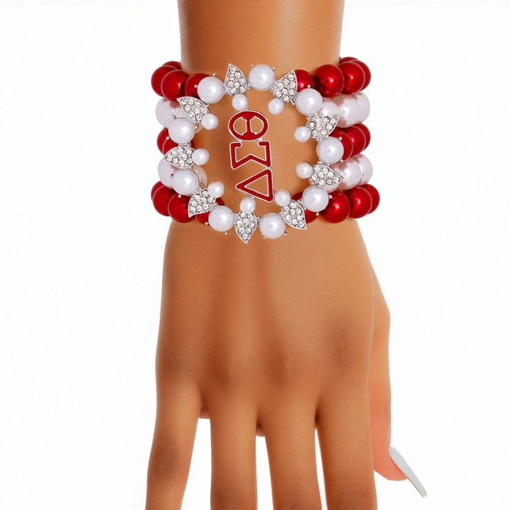 DST Bracelet Red White Pearl Delta 5 Strand for Women