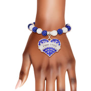 ZPB Sorority Blue White Bling Heart Charm Bracelet