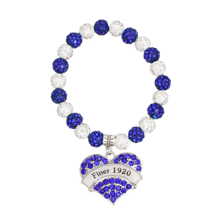 ZPB Sorority Blue White Bling Heart Charm Bracelet