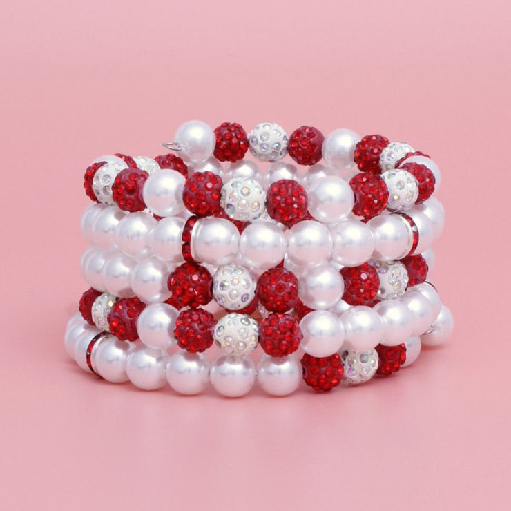 DST White Pearl and Bead Memory Wire Bracelet