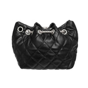 Mini Bucket Black Quilted Silver Camellia Luxe Bag