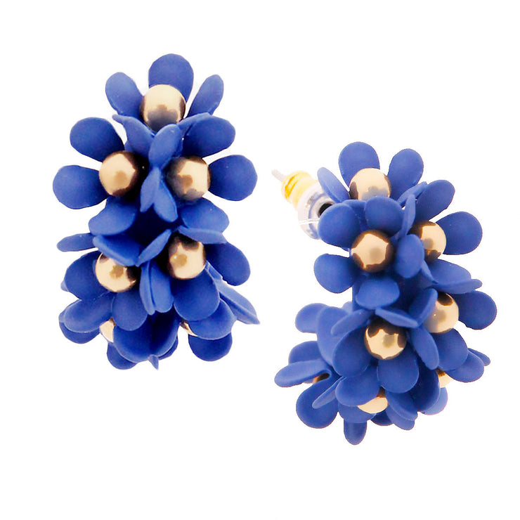 Blue Flower Hoop Earrings