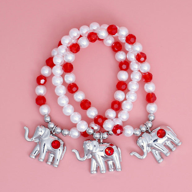 DST Red White Glass Bead Elephant Charm Bracelets