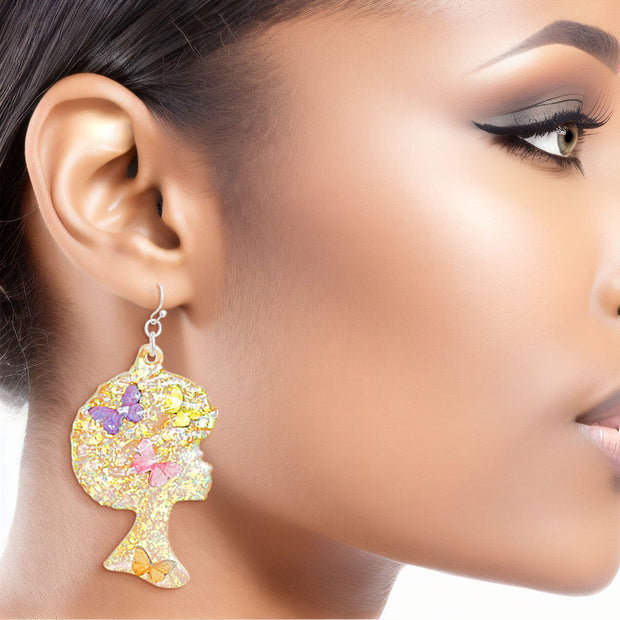 Dangle Clear Medium Afro Flower Earrings for Women