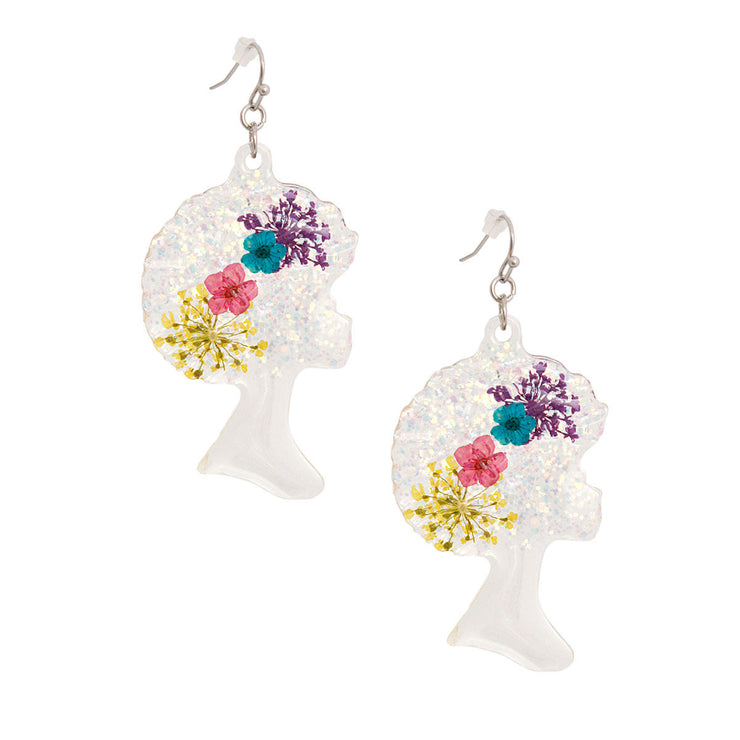 Dangle Clear Medium Afro Flower Earrings for Women