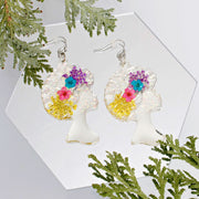 Dangle Clear Medium Afro Flower Earrings for Women