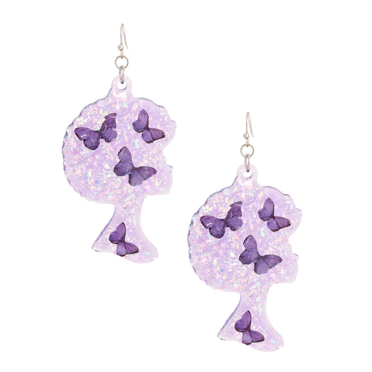 Purple Afro Butterfly Earrings