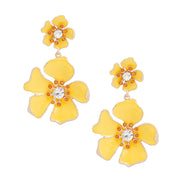 Drop Yellow Gold Tropical Flower Earrings Women