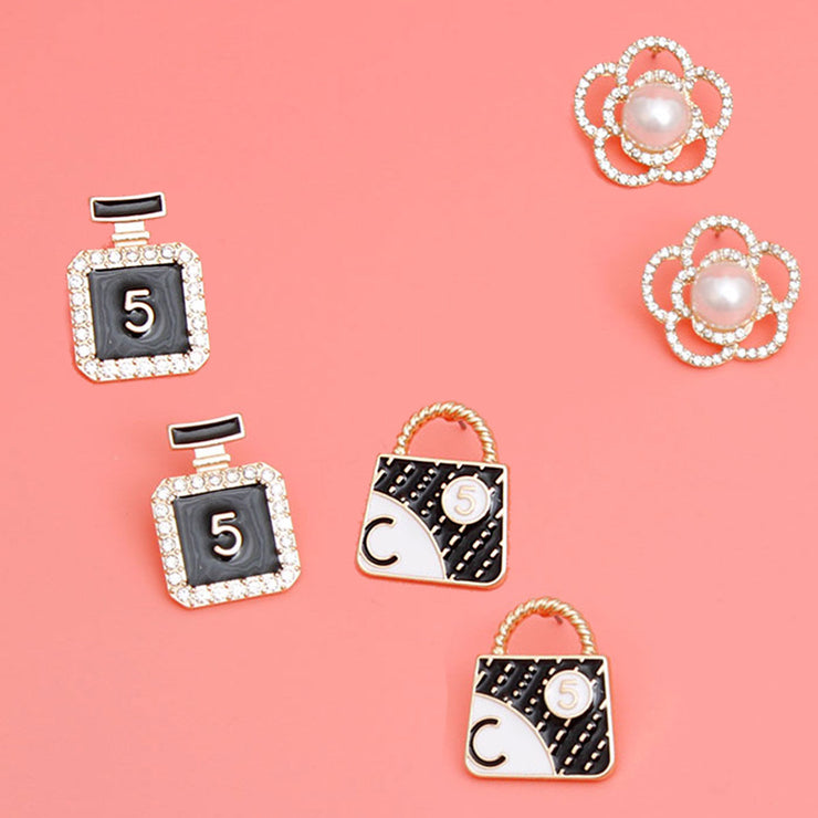 Trio of Opulence Designer Studs-Flower Bag Perfume Charms