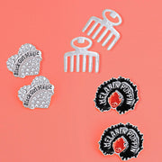 Silver 3 Pcs Black Girl Afro Studs