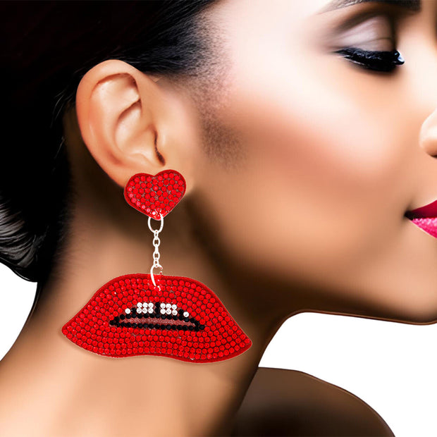 Red Lips Heart Earrings