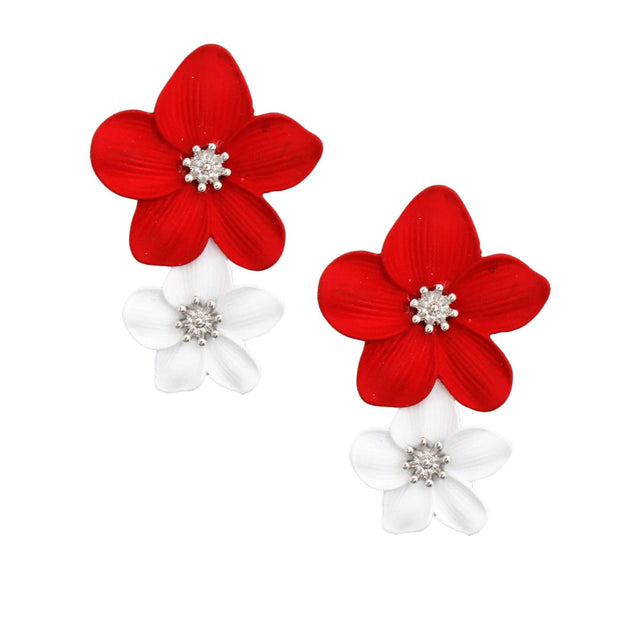 Red White Flower Soror Earrings|2.15 inches