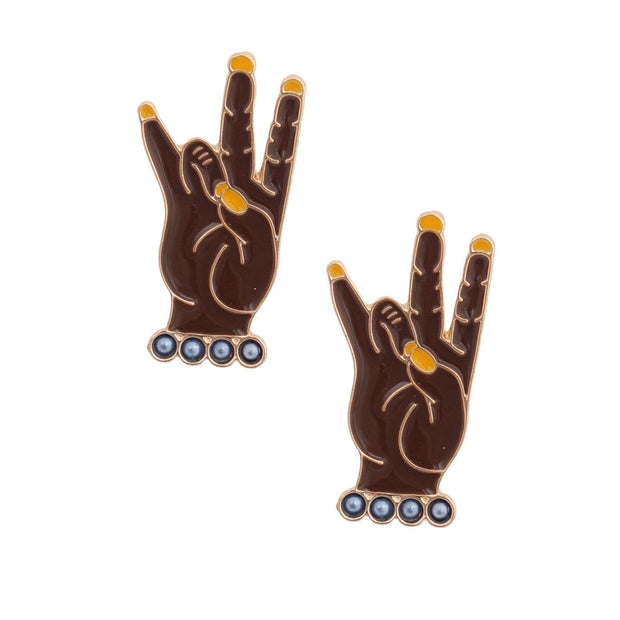 Gold Blue Hand Sign Studs