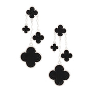 Dangle Black Clover Silver Chain Earring for Women