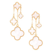 Dangle White Clover Gold Chain Earrings for Women