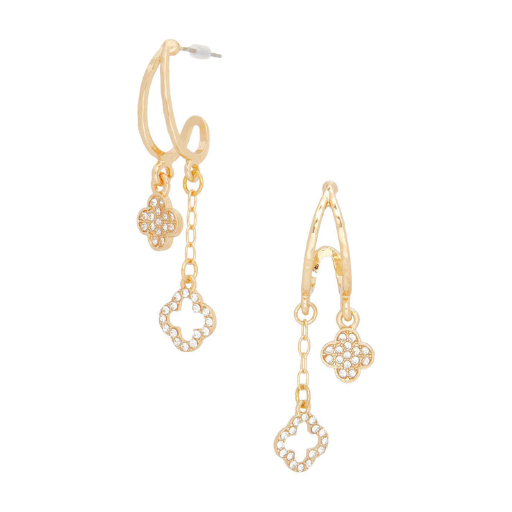 Dangle Gold Pave Clover Half Hoop Earrings Women