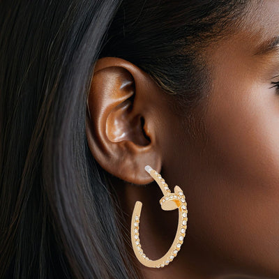 Hoops Gold Rhinestone Nail Style Earrings Women