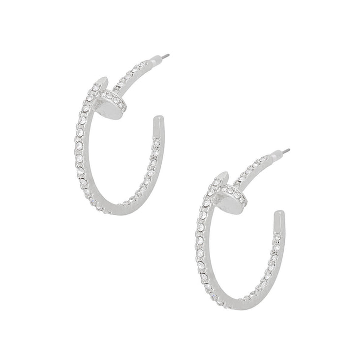 Hoops Silver Rhinestone Nail Style Earrings Women