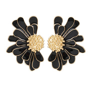 Studs Black Half Daisy Flower Earrings for Women